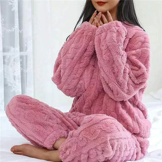 2-delig dames pyjamaset van fleece - zachte en warme loungewear voor koude avonden